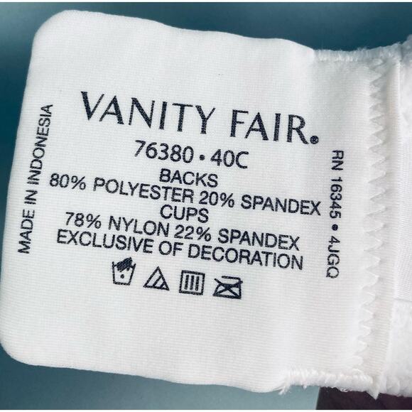 Vanity Fair Bra Lined 40C White - Picture 6 of 9